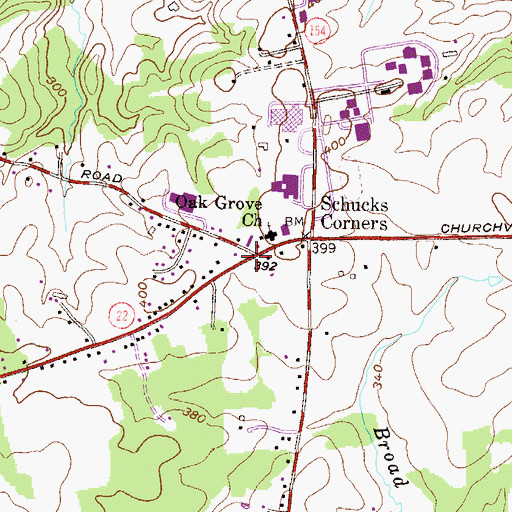 Topographic Map of Schucks Corners, MD