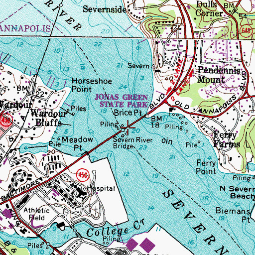 Topographic Map of United States Naval Academy Bridge, MD