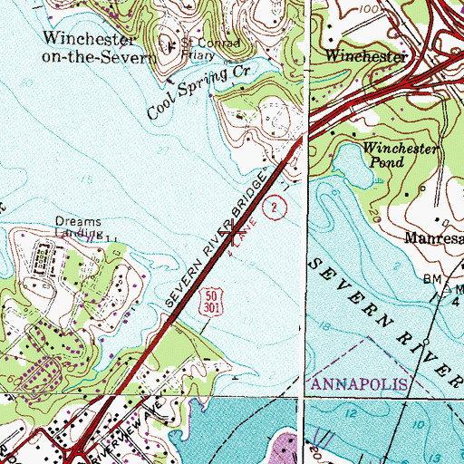 Topographic Map of Severn River Bridge, MD