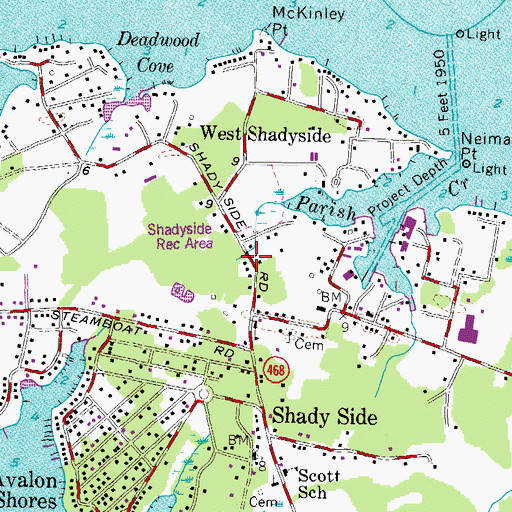 Topographic Map of Shadyside Recreation Area, MD