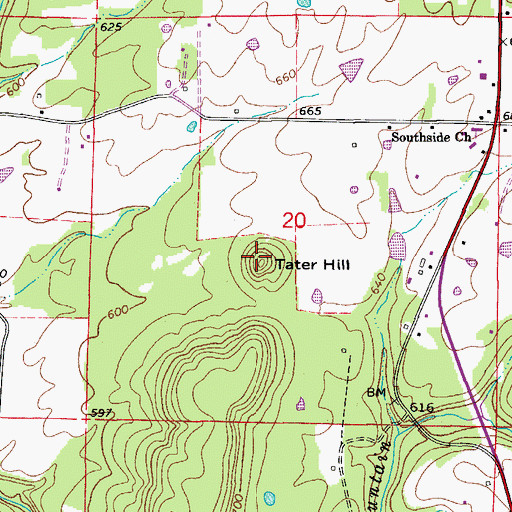 Topographic Map of Tater Hill, AR