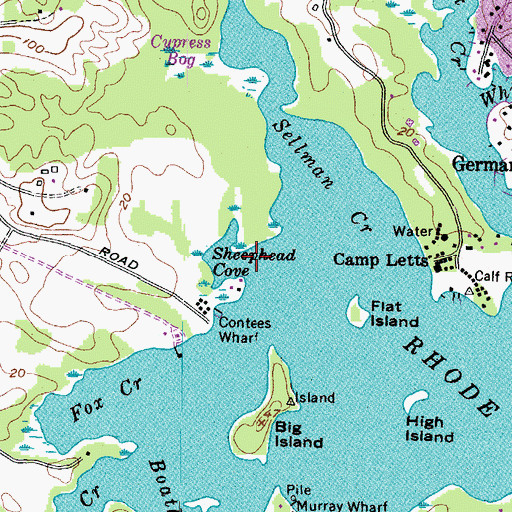 Topographic Map of Sheephead Cove, MD