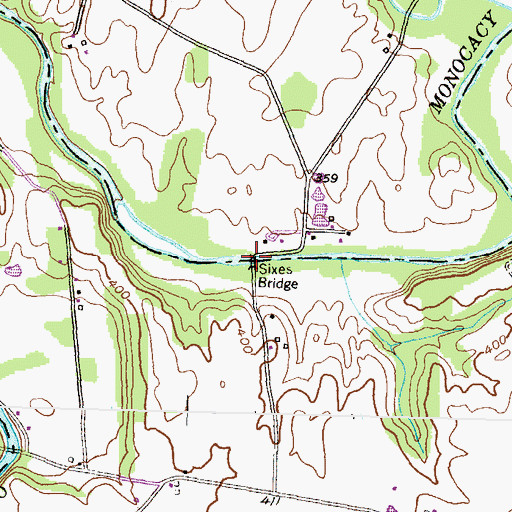 Topographic Map of Sixes Bridge, MD