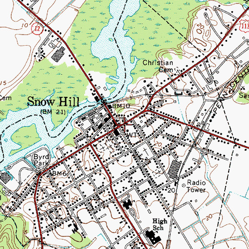 Topographic Map of Snow Hill, MD
