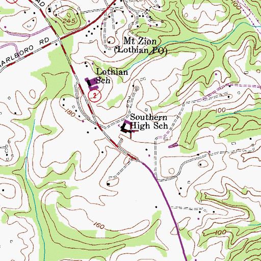 Topographic Map of Southern Middle School, MD
