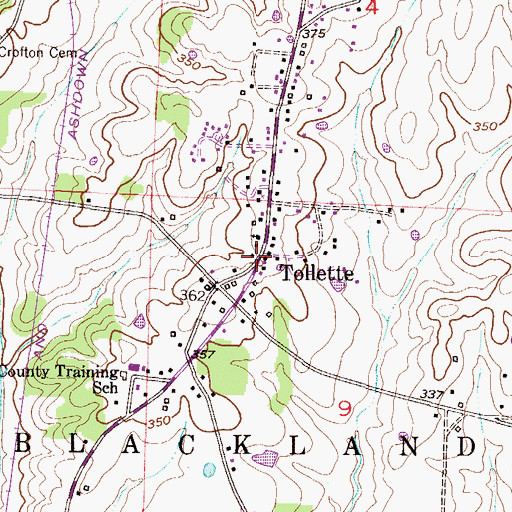 Topographic Map of Tollette, AR
