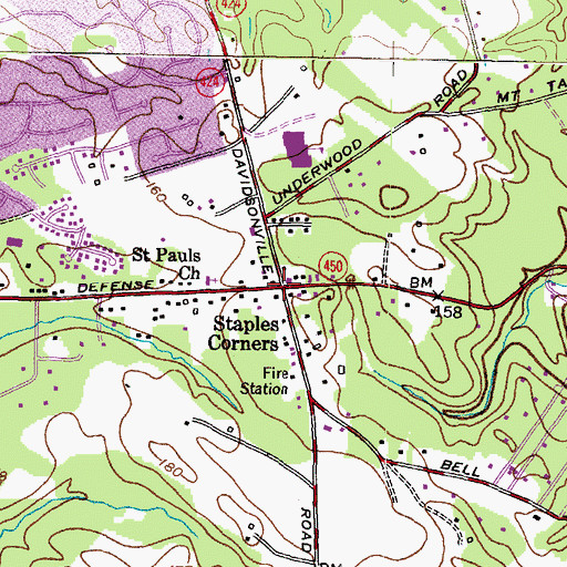 Topographic Map of Staples Corners, MD