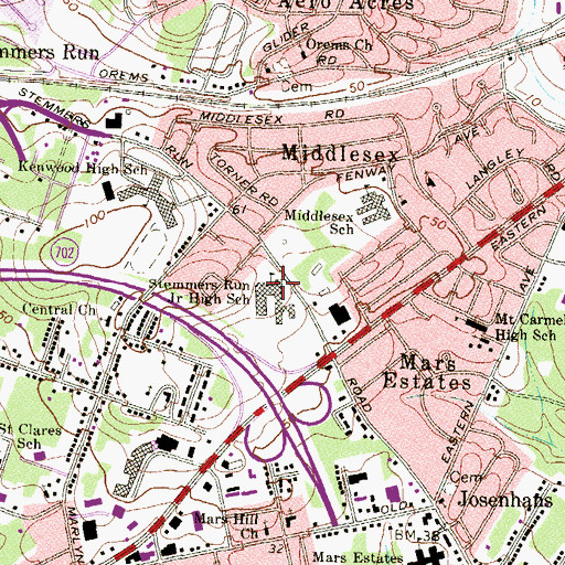 Topographic Map of Stemmers Run Middle School, MD