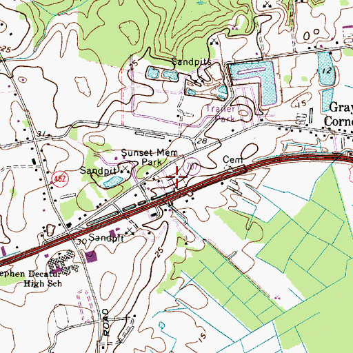 Topographic Map of Sunset Memorial Park, MD