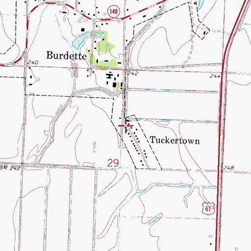 Topographic Map of Tuckertown, AR