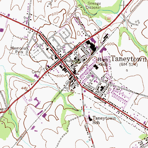 Topographic Map of Taneytown, MD