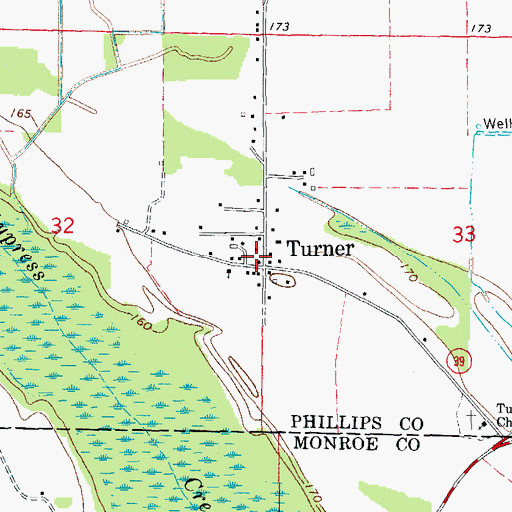 Topographic Map of Turner, AR
