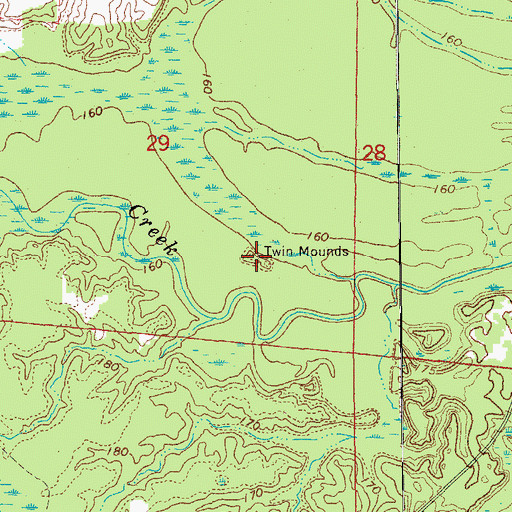 Topographic Map of Twin Mounds, AR