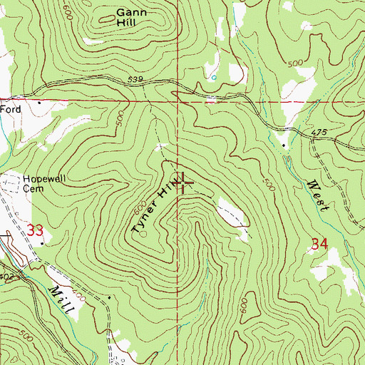 Topographic Map of Tyner Hill, AR