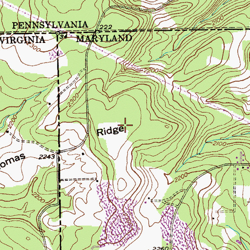 Topographic Map of Thomas Ridge, MD