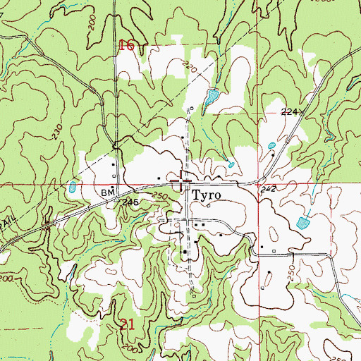 Topographic Map of Tyro, AR