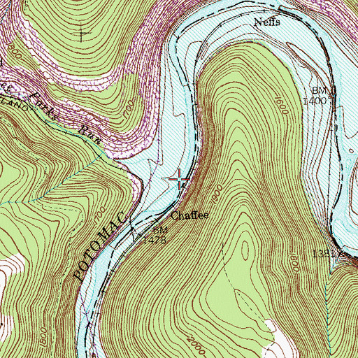 Topographic Map of Three Forks Run, MD
