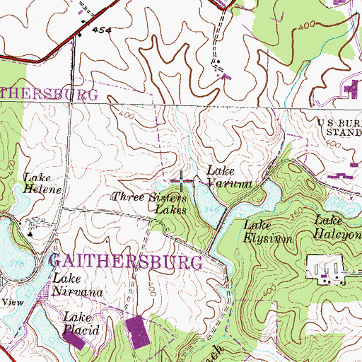 Topographic Map of Three Sisters Lakes, MD