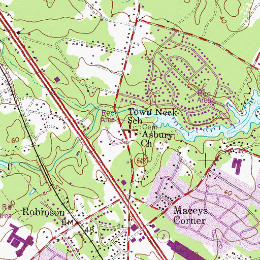 Topographic Map of Town Neck School, MD