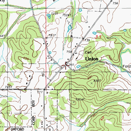 Topographic Map of Union, AR