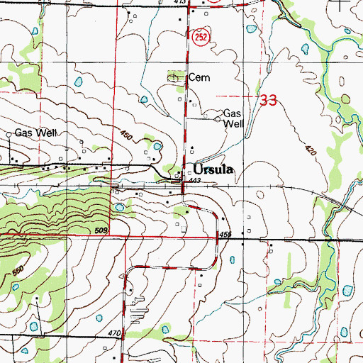 Topographic Map of Ursula, AR