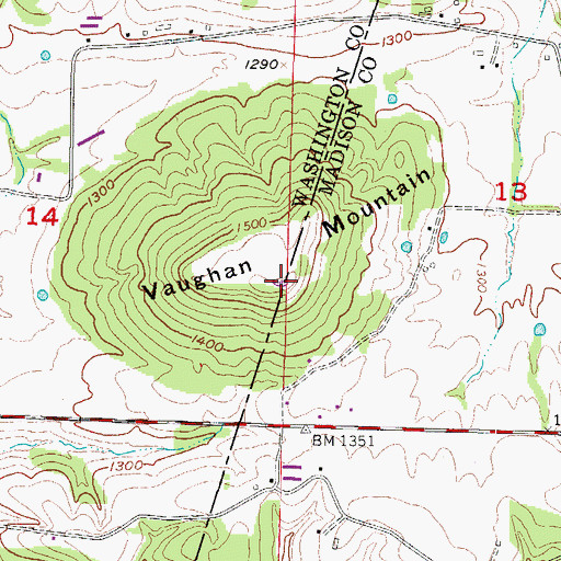 Topographic Map of Vaughan Mountain, AR