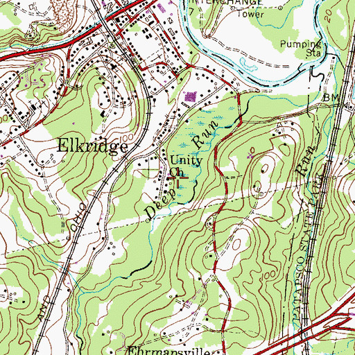 Topographic Map of Unity Baptist Church, MD