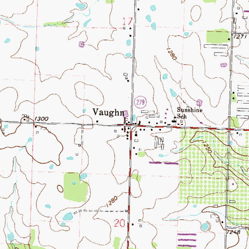 Topographic Map of Vaughn, AR