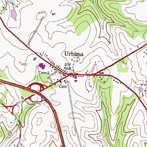 Topographic Map of Urbana, MD