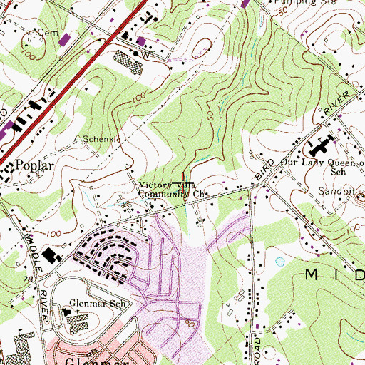 Topographic Map of Victory Villa Community Church, MD