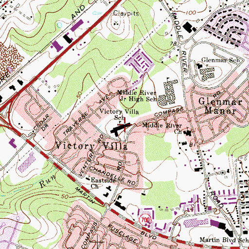Topographic Map of Victory Villa Elementary School, MD