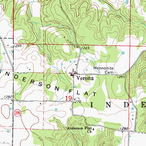 Topographic Map of Verona, AR
