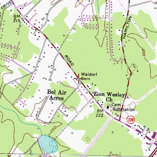 Topographic Map of Zion Wesley United Methodist Church Cemetery, MD