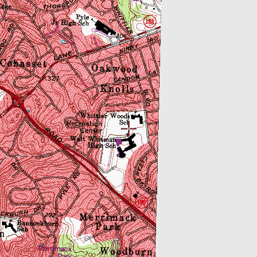 Topographic Map of Walt Whitman High School, MD