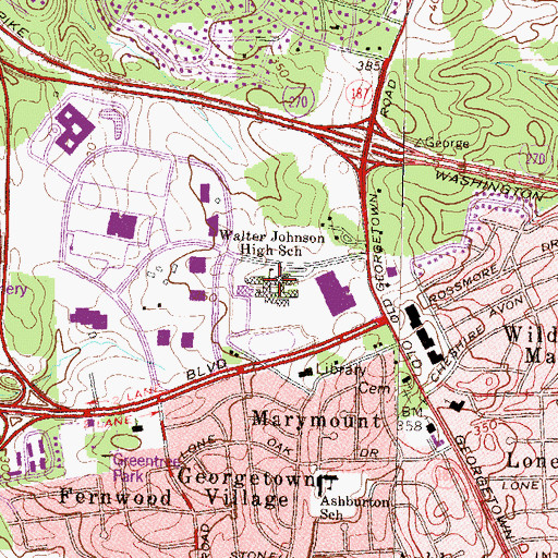 Topographic Map of Walter Johnson High School, MD