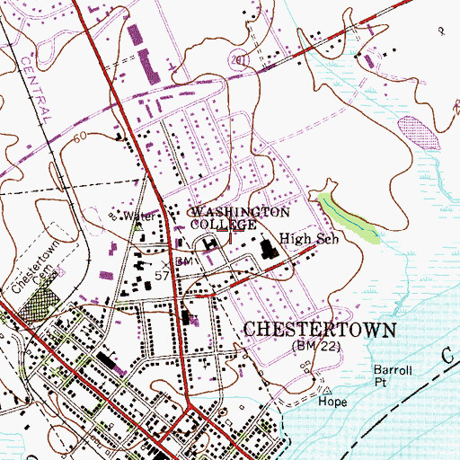 Topographic Map of Washington College, MD