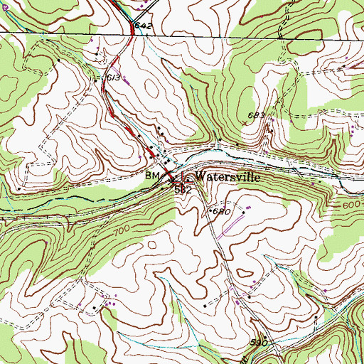 Topographic Map of Watersville, MD