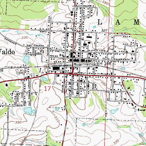 Topographic Map of Waldo, AR