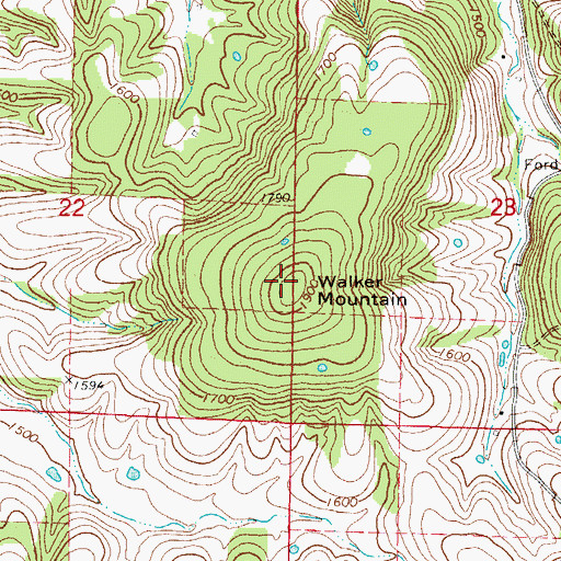 Topographic Map of Walker Mountain, AR