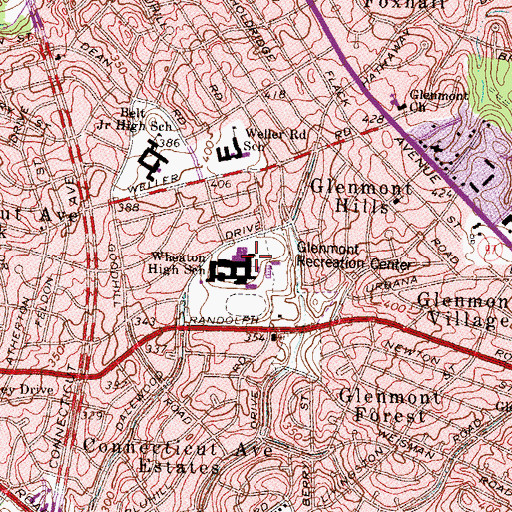 Topographic Map of Wheaton High School, MD
