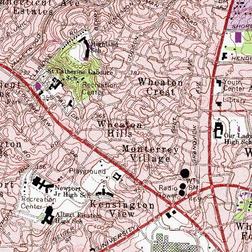 Topographic Map of Wheaton Hills, MD