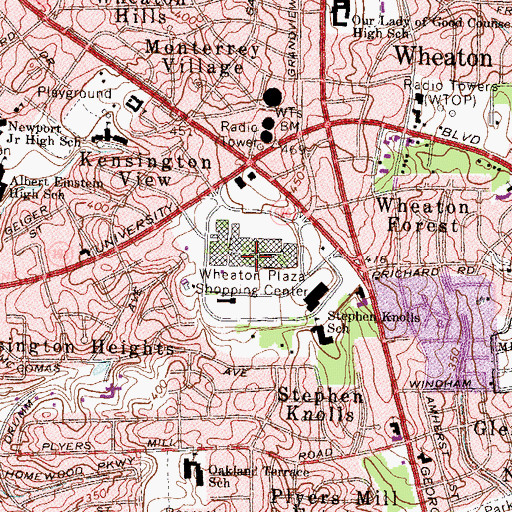 Topographic Map of Wheaton Plaza Shopping Center, MD