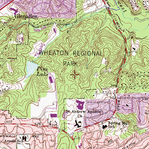 Topographic Map of Wheaton Regional Park, MD
