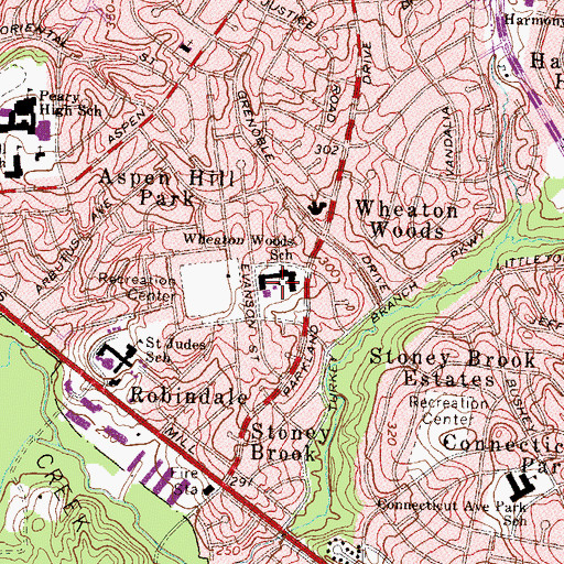 Topographic Map of Wheaton Woods Elementary School, MD