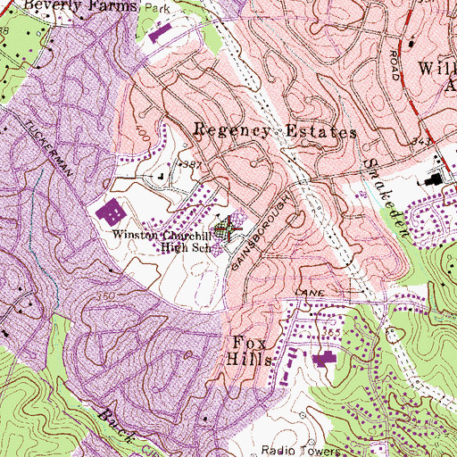 Topographic Map of Winston Churchill High School, MD