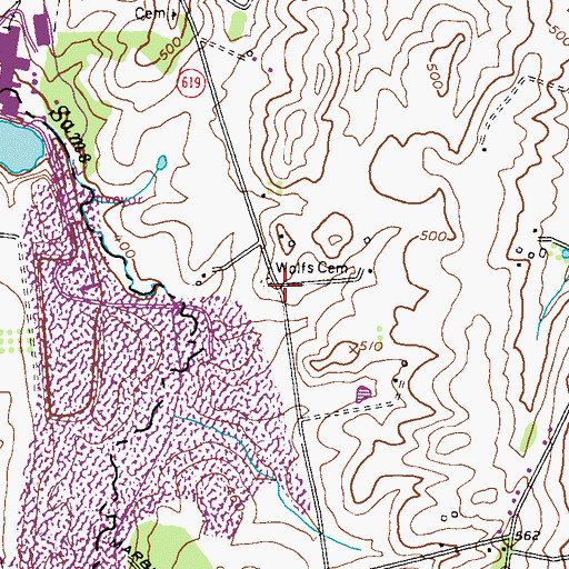 Topographic Map of Wolfs Cemetery, MD