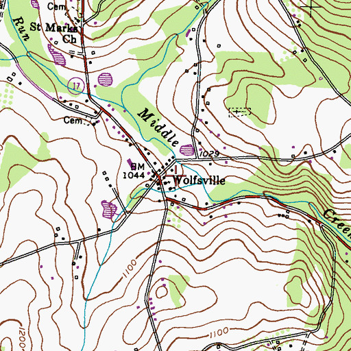 Topographic Map of Wolfsville, MD