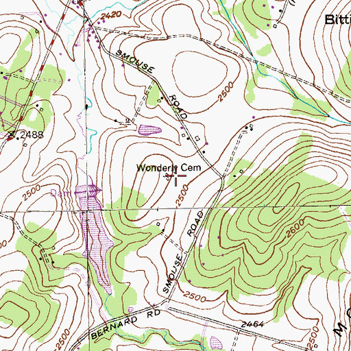 Topographic Map of Wonderly Cemetery, MD