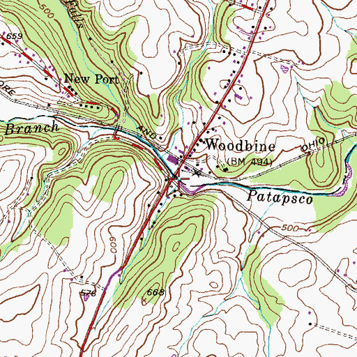 Topographic Map of Woodbine, MD