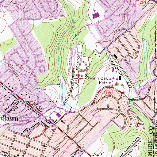 Topographic Map of Woodlawn Cemetery, MD